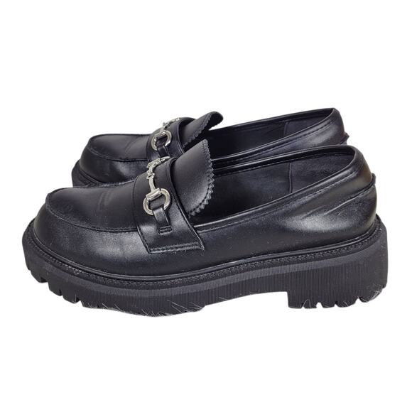 Skechers Shoes - Skechers Black Faux Leather Memory Foam Chunky Loafers Womens Size 7 90s Retro